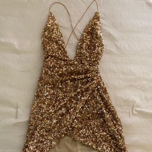 Gold sequence mini dress